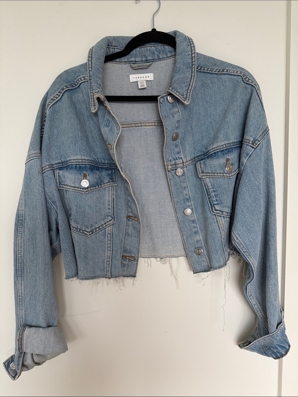Topshop Cropped Light Blue Denim Jacket
